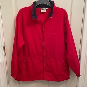 Vintage L.L. Bean Red Full Zip Windbreaker with Hidden Collar Hood Large